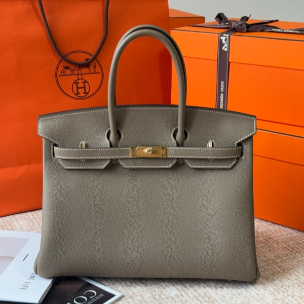 【エルメス HERMES】バーキン35 エトゥープ (18) トゴ ゴールド金具（100％手縫）